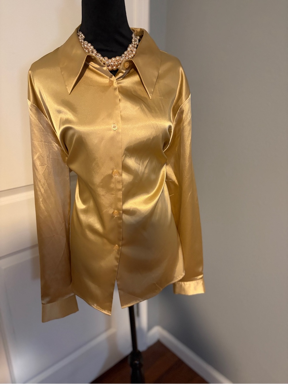 Liz Claiborne Gold Satin-Like Button-Down Shirt